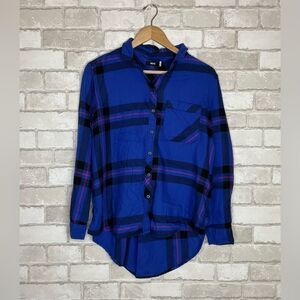 BDG High Low Plaid Button Down Shirt Size S